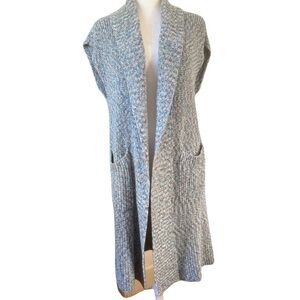 CAbi Blue Marled Sweater Vest Duster Open Front Sleeveless Women’s Sz XXS